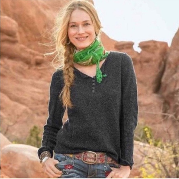 Sundance Sweaters - Sundance Homestead Henley Marled Charcoal Sweater